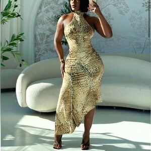 Leopard Print Halter Dress